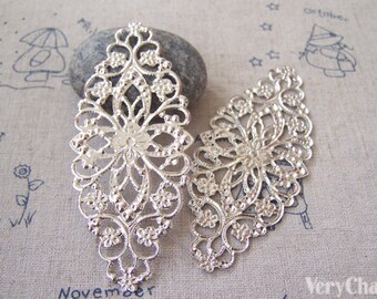 20 pcs of Silvery Gray Color Filigree Flower Embellishments 35x80mm A5087