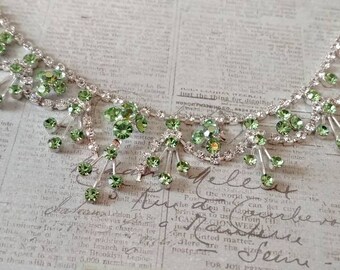 Broken green rhinestone necklace for repair or reporpose