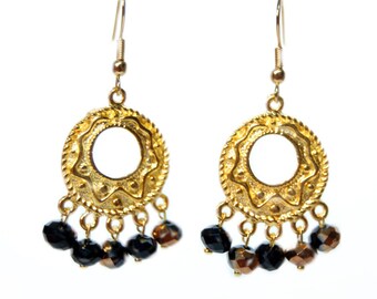 Gold and Black Chandelier Earrings