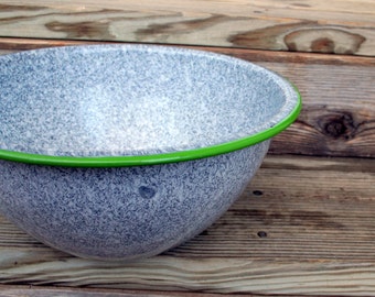 Country / Farmhouse / Cottage Chic Gray and Green Enamelware Bowl
