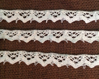 Vintage cluny lace cotton trim yardage off white ivory delicate sewing art supply notion romantic french cottage chic Victorian