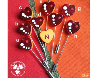 Heart Long Stitch Counting Marking Pin, Hat Shawl Hijab Scarf Lapel Pin | Hand painted, Customize | Fancy Pincushion Sewing Quilter Gift