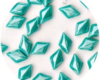 NEW GemDuo Beads, Turquoise Green Luster #GD8563130-14400 (40pcs), 8x5mm Diamond Shaped 2-Hole Bead Supply, DIY Jewelry Supply
