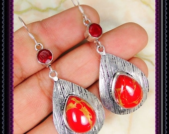 Copper Red Coral Earrings
