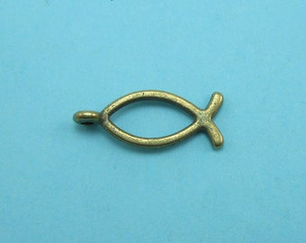 12 Christian Fish Charms Bronze tone ichthys Jesus fish (S174-cnt)