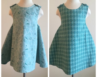 SWEET PEA dress- Retro REVERSIBLE toddler pinafore- 2-3T