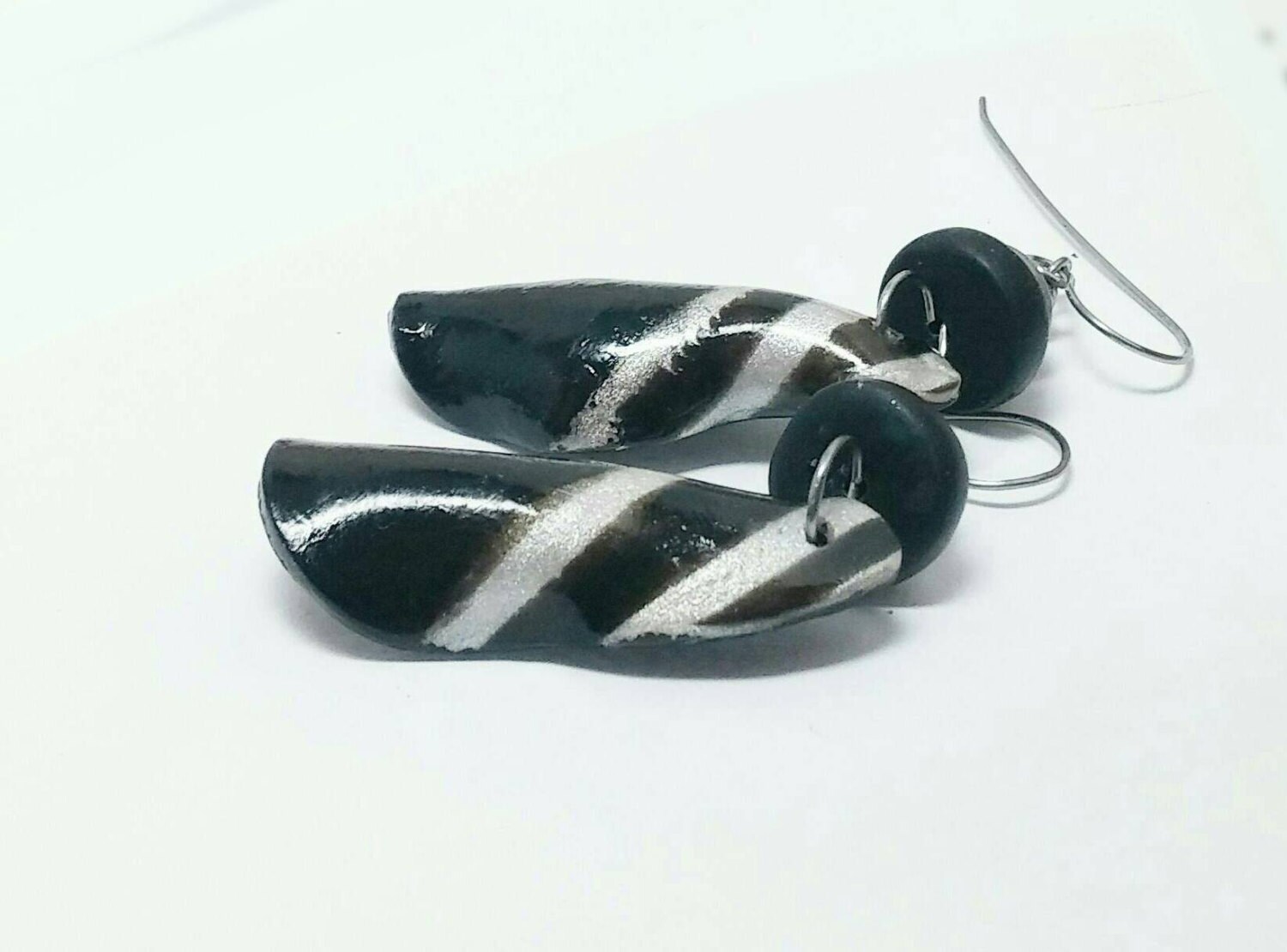 Black and white earrings Striped earrings Black Dangle