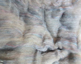 2.3 oz. Alpaca Handcrafted Carded Batt - All Natural Med. Silver Grey Alpaca Blended w/Merino/Tussah Silk Blend and Angelina for "Sparkle"