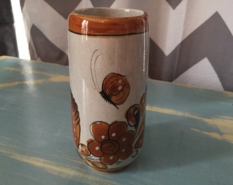 Vintage small ceramic brown bird vase