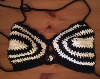 yin and yang celebrity style crochet top one of a kind black and white.