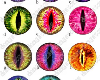 Dragon Eyes Snake Eyes Charm Round Clear Glass Cabochons - Handmade Glass Photo Cabochon ---10mm 12mm 14mm 16mm 18mm 20mm 25mm 30mm---