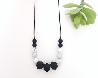 Monochrome Chloe Silicone Nursing Necklace, Silicone Teething Necklace, Breastfeeding Necklace, Chewelry
