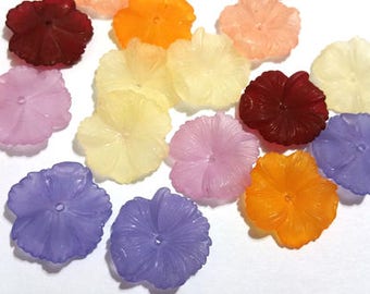 20 Pieces 15mm Frost Rainbow Mix German Carnation Flowers Lucite Flower Beads Plastic Beads