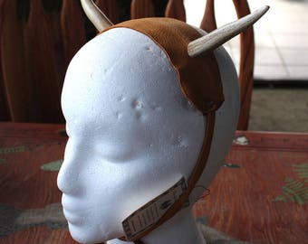 Real deer antler and natural deerskin headdress headband stag Horned God Herne Cernunnos pagan totem ritual Beltane Wicca crown