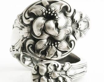 Orange Blossom Ring, Sterling Silver Spoon Ring, Orange Blossom Wedding, Flower Ring, Silver Floral Ring, Adjustable Ring Size, Alvin (5846)