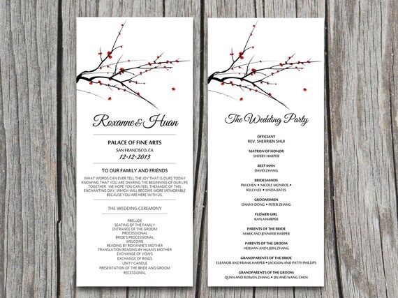 diy red blooming tree branch winter wedding program microsoft