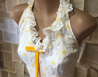 1970s Vintage Daisy Prom Dress by Nadine Size Small