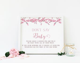 Cherry Blossom Shower Activity, Clothes Pin Game, Don't Say Baby Game, Don't Say Baby Sign, Printable, Instant Download - FL4