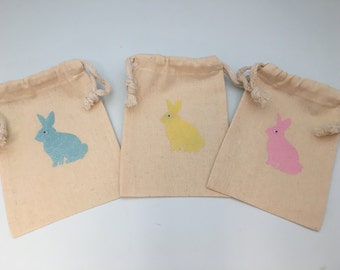 Easter Treat Bag: Easter Bunny Drawstring Easter Favor Bags, Pink, Blue, Yellow Easter Bunny Gift Bag