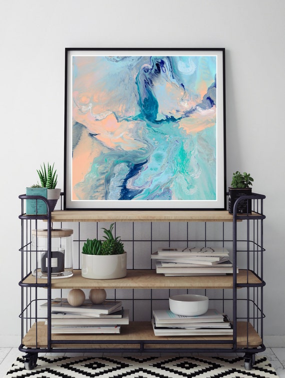 Abstract Painting Marble Resin Art Fluid Art Giclee Print Aqua