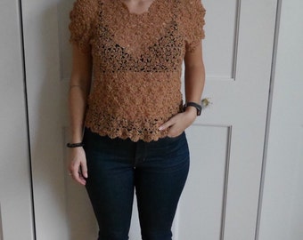 vintage caramel macrame shirt