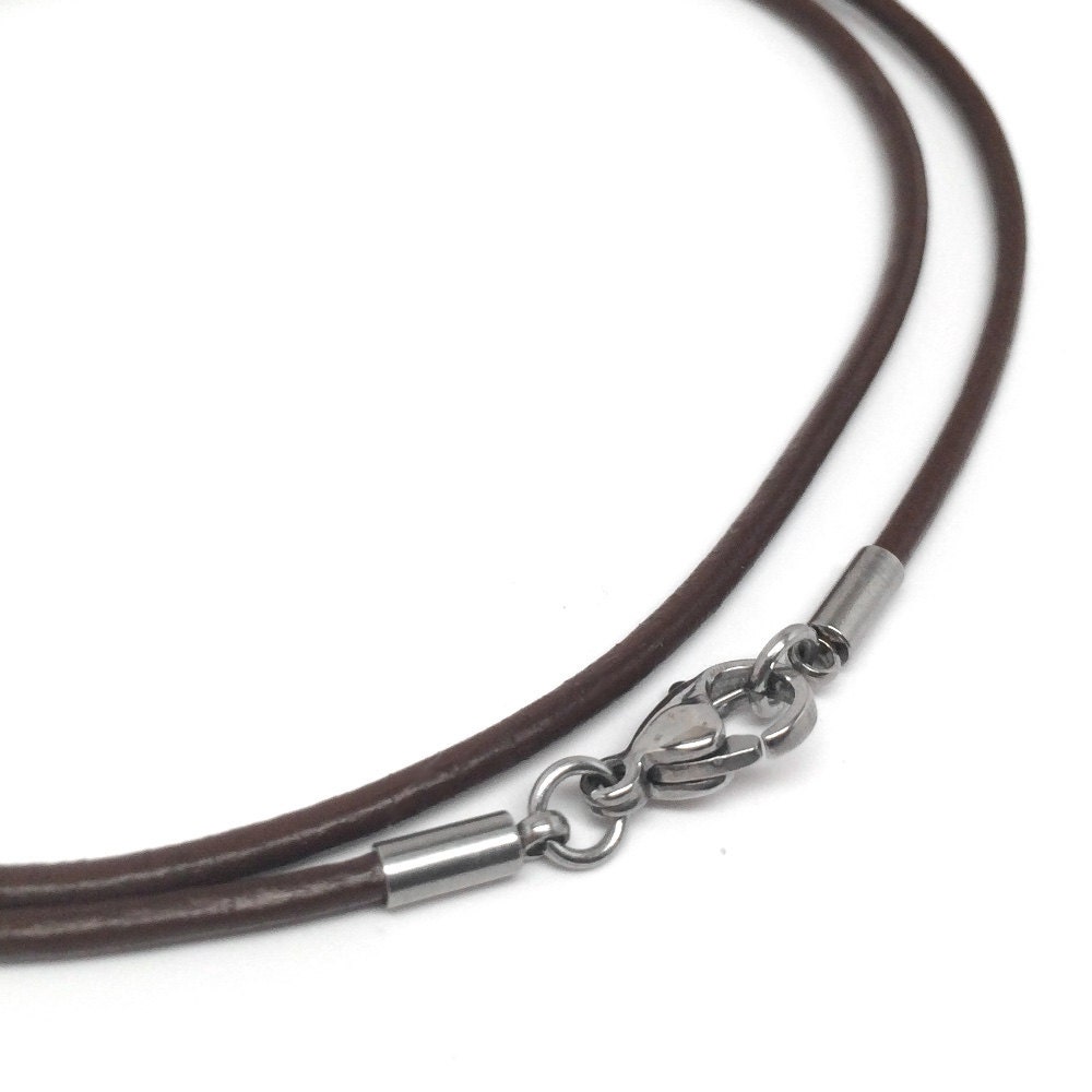 Brown Leather Cord Necklace 16 30 Inch 2mm Stainless