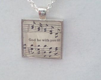 God be with you / sheet music - glass pendant necklace