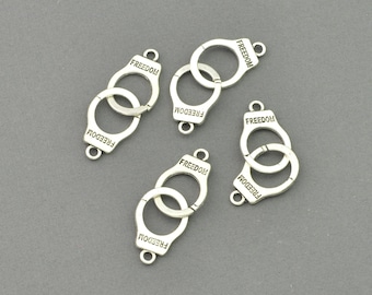 Antique Silver Tone Handcuffs Charm (AS00-0061)