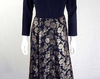 Original Vintage 1960s Black and Gold Maxi Dress UK Size 10