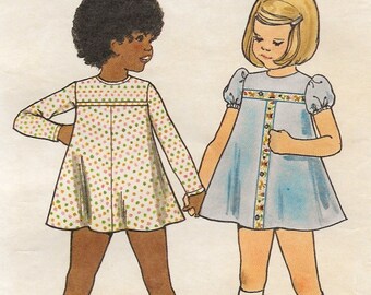 An A-Line, Round Neckline, Yoked, Short Puff or Long Sleeve Dress Sewing Pattern for Children: Size 6, Breast 25" • Butterick 3017