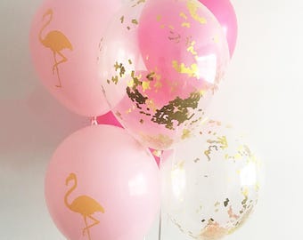 Flamingo Hot Pink Gold Confetti Latex Balloons Flamingo Party Beach Bachelorette Lets Flamingle Confetti Balloons Flamingo Latex Balloons