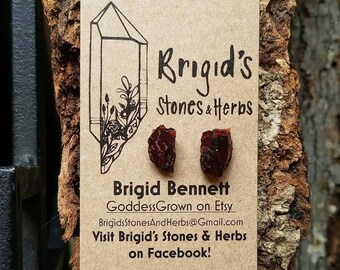 Raw Red Garnet Stud Earrings