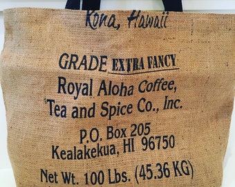 Kona Coffee Sack Tote/ Beach Bag/ Market Tote/ Vacation