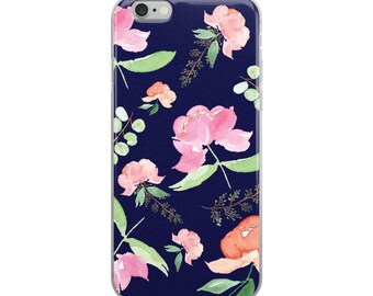 iPhone Case "Springtime" Peonies - Navy Blue
