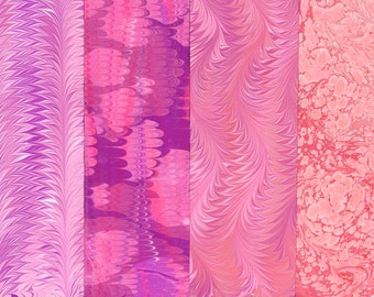 Hand Marbled Paper Set: 4 Sheets 8 x 11 (Valentine Pink)