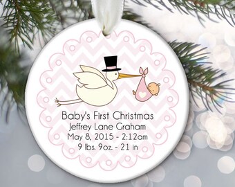 Baby's First Christmas Ornament Personalized Christmas Ornament Stork with Baby Stats Name Weight Date Length OR229