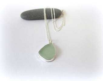 Sea glass necklace. Sterling silver necklace. Simple sea glass necklace. Maine jewelry. Seaglass pendant. Sea glass jewelry. Beach glass.