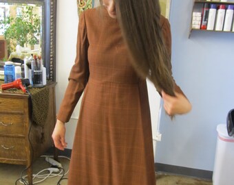 Beautiful Vintage Rust Red Long Sleeve Dress