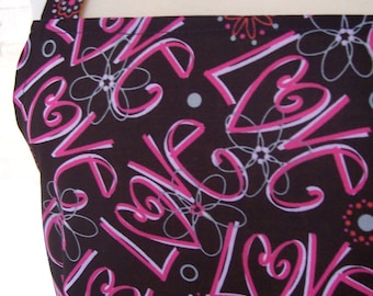 Women's Full Apron, Modern Love Apron, Kitchen Apron, Bib Apron, Pocket Apron, Graffiti Style Apron, Love Apron, St Valentine's Day