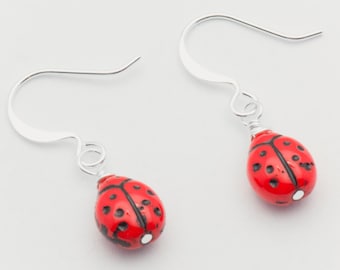 Red Ladybug Earrings, Silver Plated, Ladybug Earrings, Small - EA00417