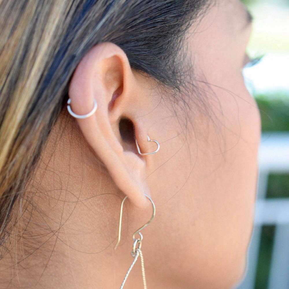 Heart Tragus Earring Cartilage Jewelry Sterling Silver 14k