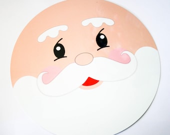 Santa Face Sign - Christmas Sign - Wreath Sign - Circle Shaped Sign