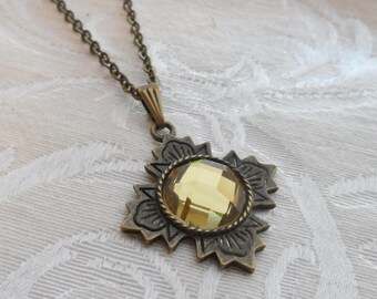 75% Off Sale Pale Yellow, Faceted Glass Necklace