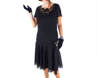 Retro Flapper Dress, Great Gatsby Dress, Flapper Costume, 1920s Dress, 20s Dress, Roaring 20s Dress, Downton Abbey Dress, Black Chiffon