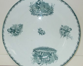 Large Antique French Plate. Saint Amand et Hamage 1870 Groupe D'Enfants.