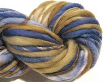 Bulky Handspun Yarn Wedgewood 50 yards hand dyed merino blue yarn brown yarn Waldorf doll hair knitting supplies crochet supplies