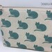 Cat Zippered Pouch in Aqua and Red on Natural Linen Background