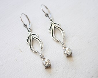 1.22 (TCW) Champagne Moissanite Art Deco/Nouveau Earrings in Sterling Silver