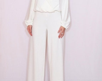 SALE Wedding jumpsuit White long sleeve jumpsuit Bohemian clothing Women clothing Party jumpsuit