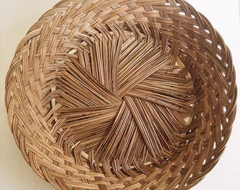 Vintage Rattan Round Basket, Round Wicker Basket, Boho Rattan Basket, Large Rattan Basket, Retro Rattan Basket, Retro Wicker Basket